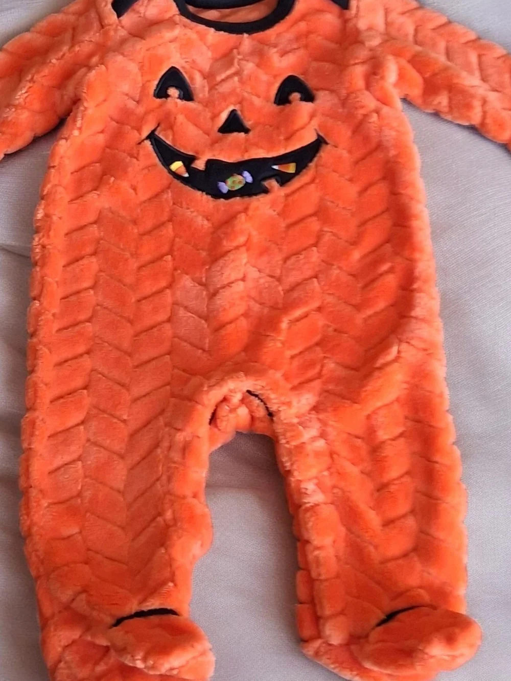 Orange Plush Pumpkin Baby Costume - Soft Halloween One-Piece
